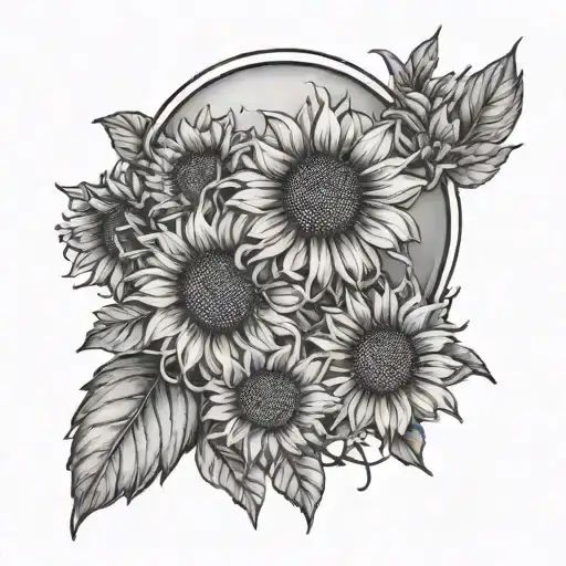hoop earring and sunflowers tattoo design idea