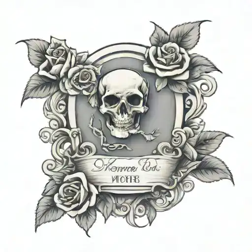 momento mori tombstone with rose intertwined tattoo design idea