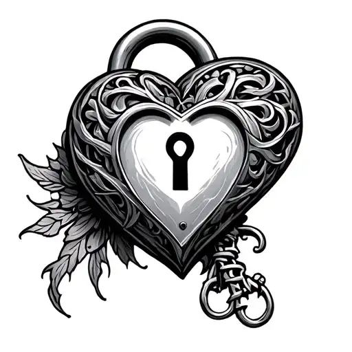 Design a unique heart-shaped lock with intricate keyhole details, symbolizing the trust and vulnerability in a daddy dom dynamic tattoo design idea