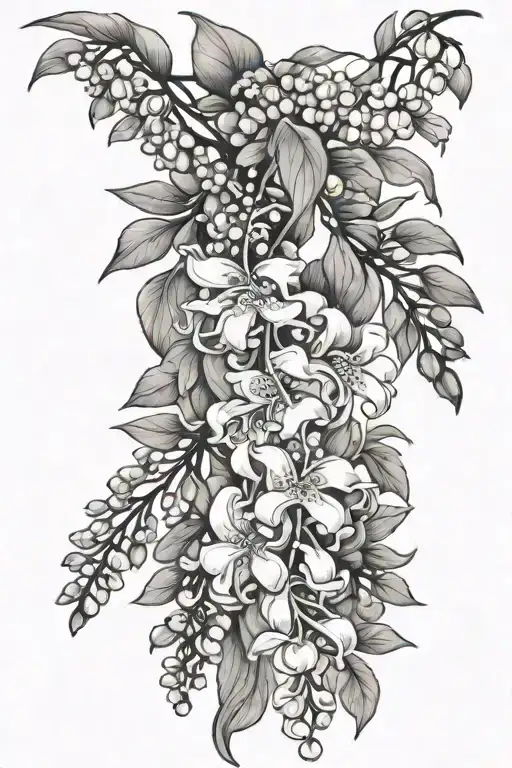 wisteria and lilly of the valley intertwined tattoo design idea
