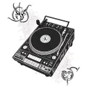A DJ turntable with intricate blackwork details and a capricorn symbol incorporated into the design tattoo design idea