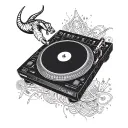 A DJ turntable with intricate blackwork details and a capricorn symbol incorporated into the design tattoo design idea
