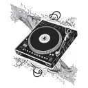 A DJ turntable with intricate blackwork details and a capricorn symbol incorporated into the design tattoo design idea