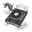 A DJ turntable with intricate blackwork details and a capricorn symbol incorporated into the design tattoo design idea