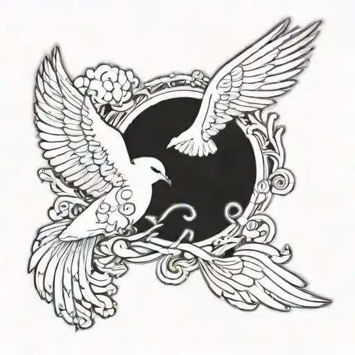 outline of a dove flying with dad in heaven tattoo design idea