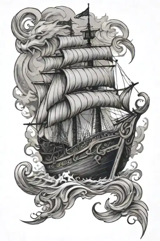 Viking burning ship tattoo design idea