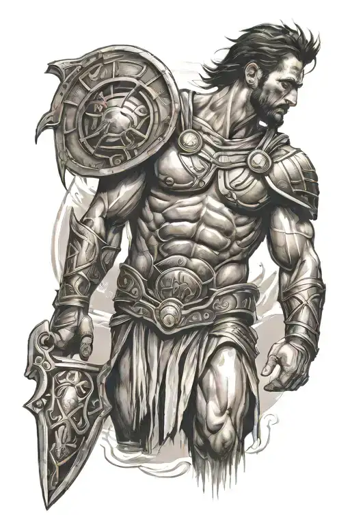 gladiator holding world tattoo design idea