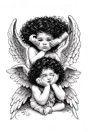 see no evil hear no evil speak no evil baby an angels with black curly hair  tattoo design idea