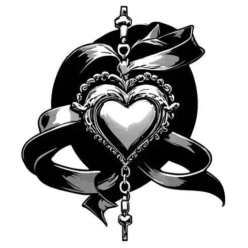 chrome heart rosary wrapping around bicep down to forearm tattoo design idea