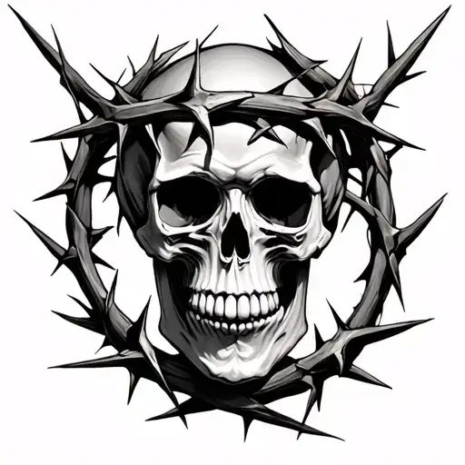 skull and crown of thorns tattoo design idea