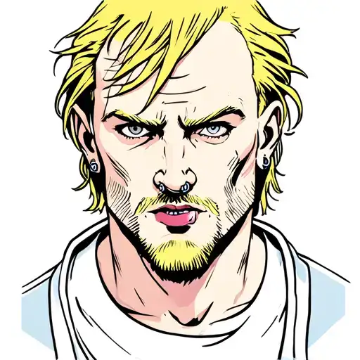 a middle aged white man with blonde hair two lip piercings and a receding hairline tattoo design idea