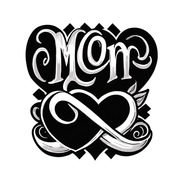 "Mom" infinity symbol intertwined with a chai and a signature and a heart tattoo design idea