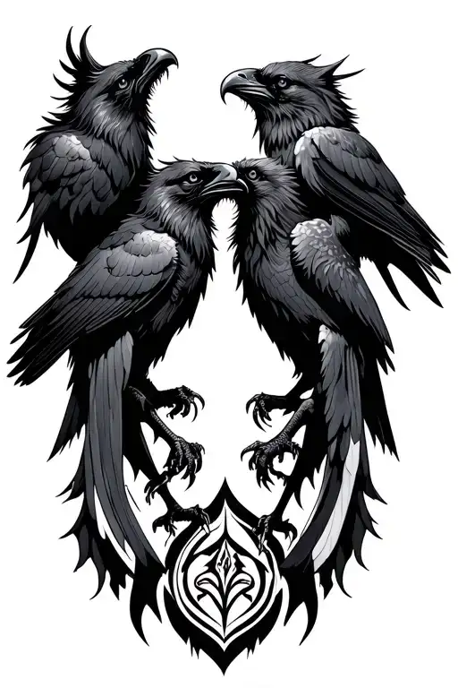 nordic style fenrir and ravens Huginn and Muninn tattoo design idea