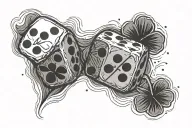 pair of dice. a four leaf clover on one, a lucky penny on the other tattoo design idea