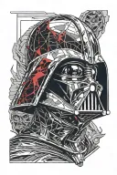 Darth Vader Anakin with shattered helmet, half of anakins face seen with red eye tattoo design idea