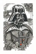 Darth Vader Anakin with shattered helmet, half of anakins face seen with red eye tattoo design idea