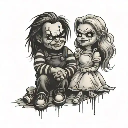 chucky and his bride half tattoo design idea