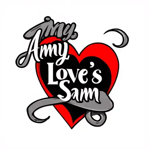 "Amy love’s Sam " red heart banner wrapping tattoo design idea