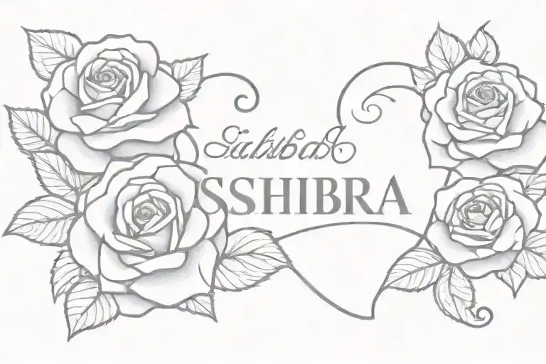 rose and heart with name sahiba  tattoo design idea