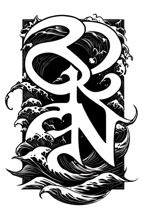"RANA" text only 'RANA' in ocean waves font tattoo tattoo design idea