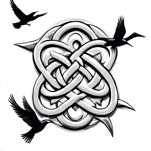  celtic knot symbol family with birds flying tattoo design idea