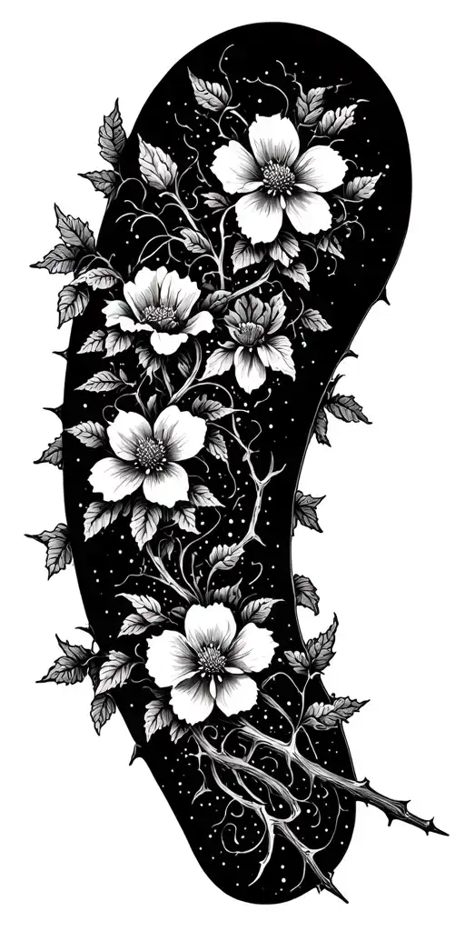 Thick vines and thorns and flowers  tattoo design idea