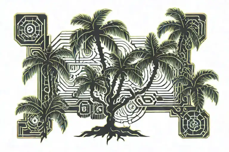 palm tree with roots that lead to personal growth tattoo design idea