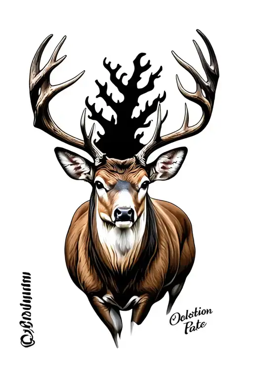 whitetail buck with antler falling off  tattoo design idea