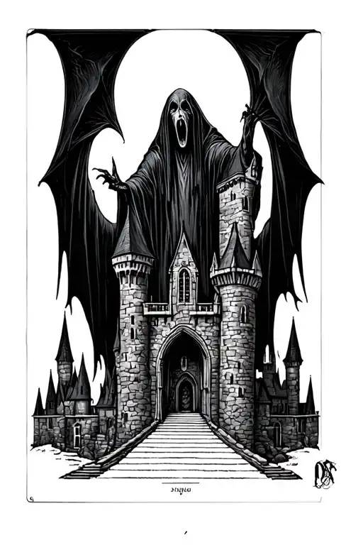 Dementor over hogwarts castle tattoo design idea