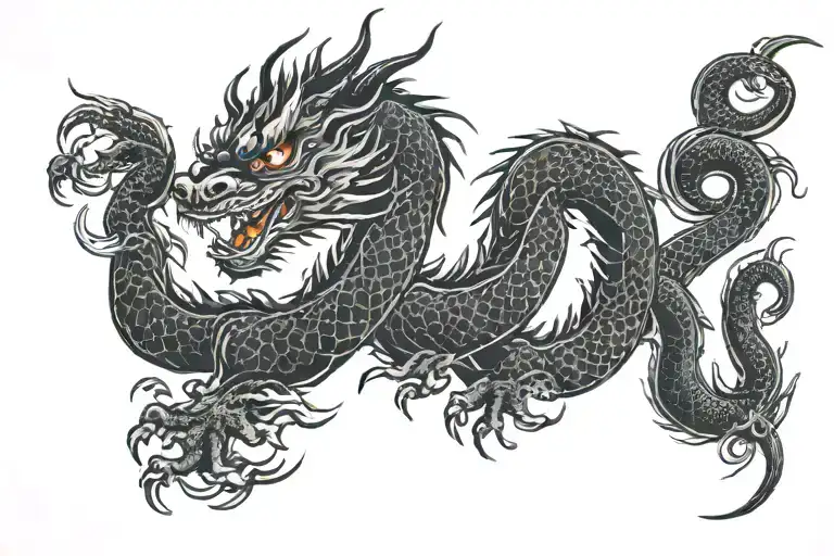 black Japan dragon without wings tattoo design idea