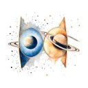 two mirrors facing each other, different frames, with Saturn in the middle tattoo design idea