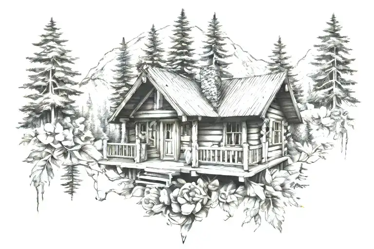 cabin tattoo design combining elements tattoo design idea