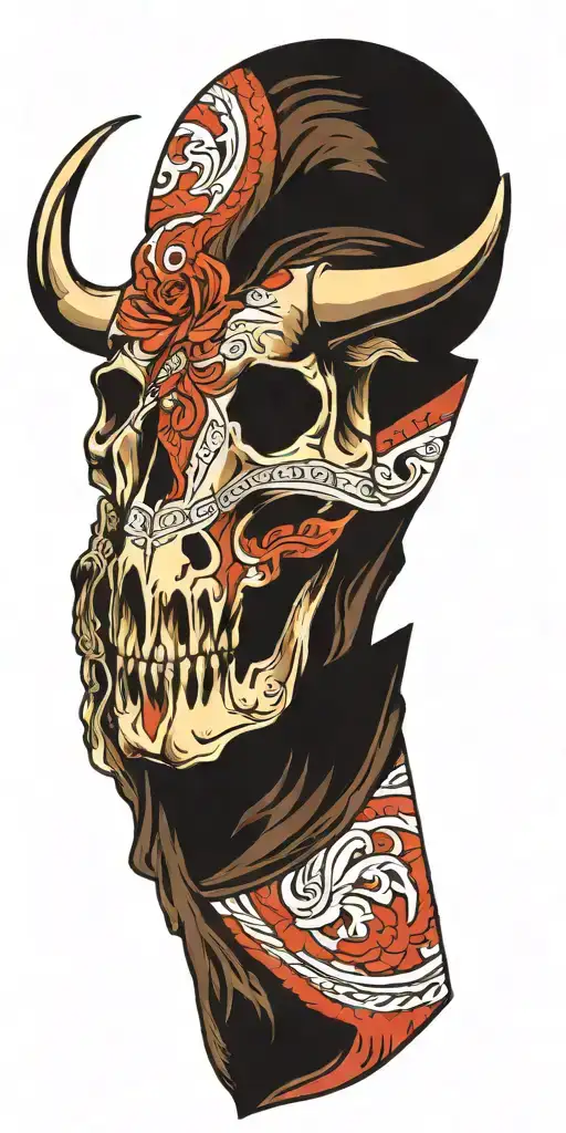 western bull skull tattoo design idea