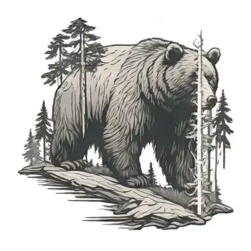 bear time blood forest tattoo design idea