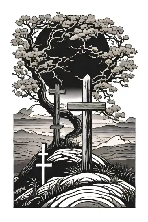 3 crosses on a hill tattoo design idea