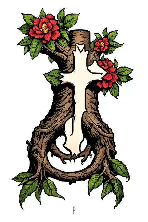 three nail cross incorporated into tree of life tattoo design idea