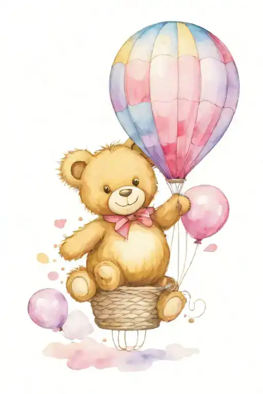 air balloon teddy bear holding tattoo design idea