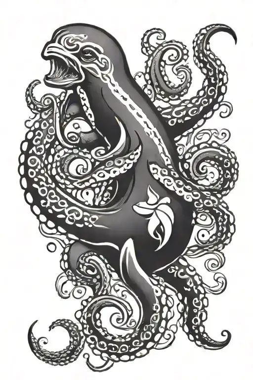 octopus  with orca whale tattoo design idea