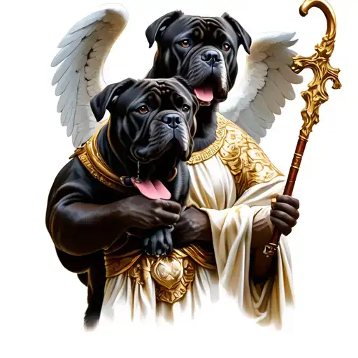 Archangel Michael holding cane corso dog tattoo design idea