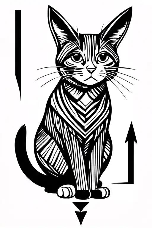 Geometric arrows that runs along the front with a minimalist cat's leg, minimalist rabbit ears, tattoo design idea