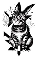 Geometric arrows that runs along the front with a minimalist cat's leg, minimalist rabbit ears, tattoo design idea