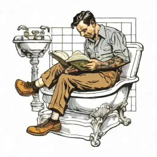 a man reading a book in a bathroom tattoo design idea