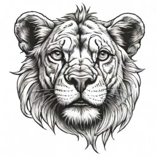 lion whit 3 pugs blue eyes looking tattoo design idea