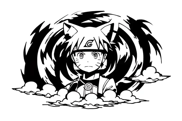 Naruto Curse Seal with clouds below with kid naruto and the nine tailed fox  tattoo design idea
