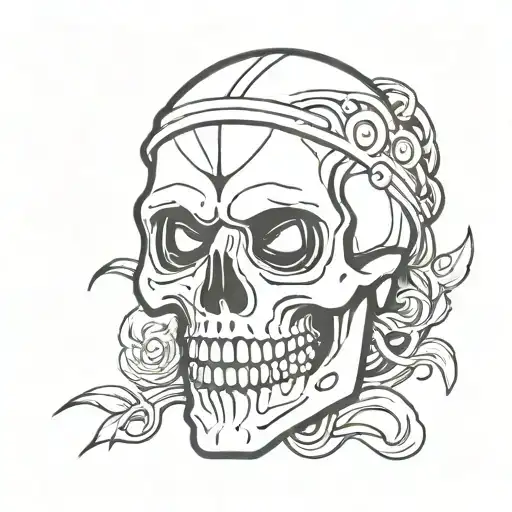skull face flat line cartoon tattoo design idea