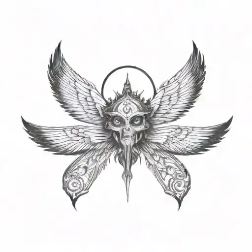 seraphim, 6 wings, centre eye tattoo design idea