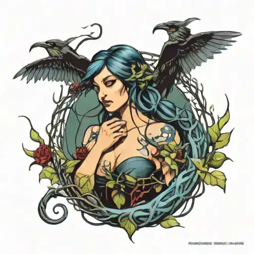 Morrigan entwined with vines tattoo design idea