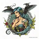 Morrigan entwined with vines tattoo design idea