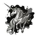 unicorn farting a rainbow and starts. gothic  tattoo design idea