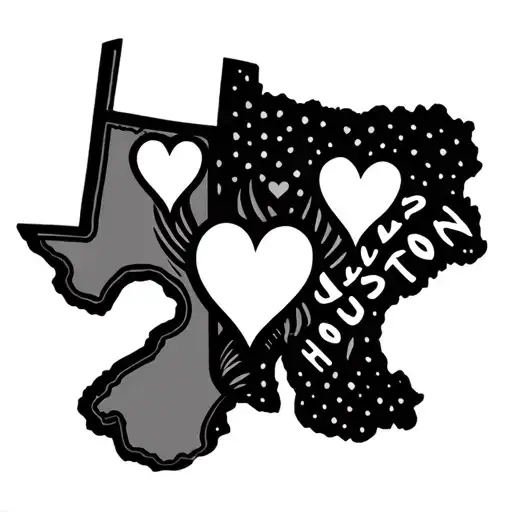 Texas outline with hearts on Dallas and Houston  tattoo design idea